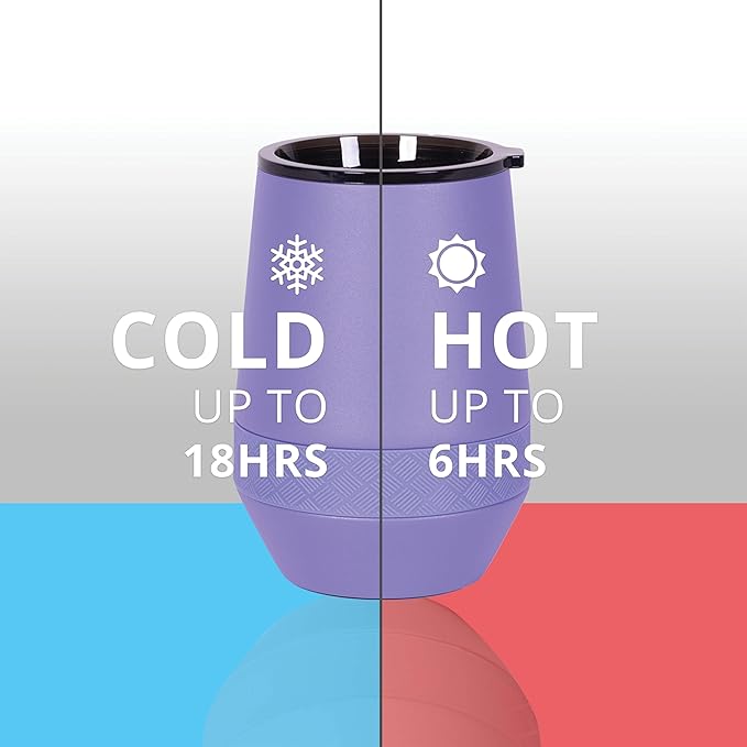 Elemental Recess Wine Tumbler - Triple Wall Insulated Stainless Steel Coffee Mug for Hot & Cold Drinks - Portable Cup with Shatterproof Sip Lid for Camping, Outdoor & Travel - 10oz - Lavender