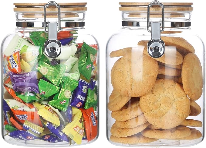 KKC HOME ACCENTS Clear Glass Cookies Jars with Airtight Lids,Airtight cookie jars with Locking Clamp Lids for Kitchen Counter,Large Sealed Glass Jars for Candy,Nut,67 Fluid-oz