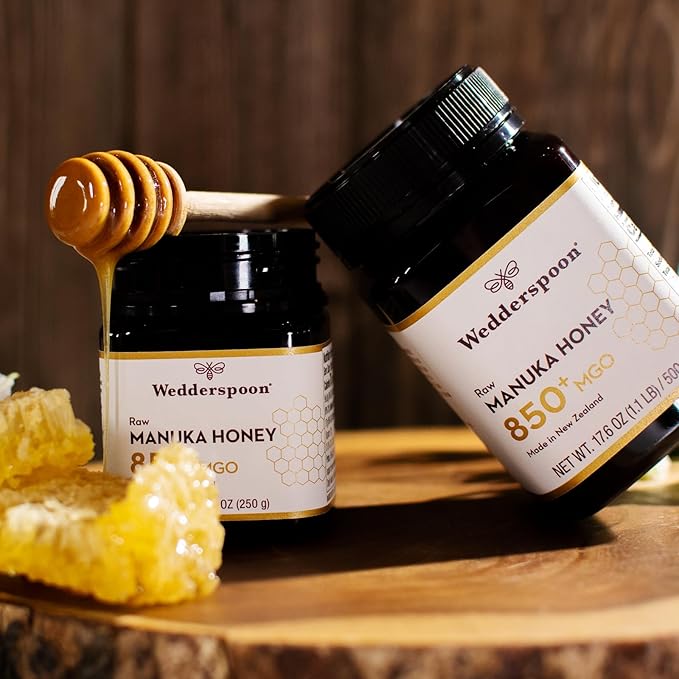 Wedderspoon Raw Premium Manuka Honey, 850+ MGO, 8.8 Oz, Unpasteurized New Zealand Honey, From Our Hives to Your Home