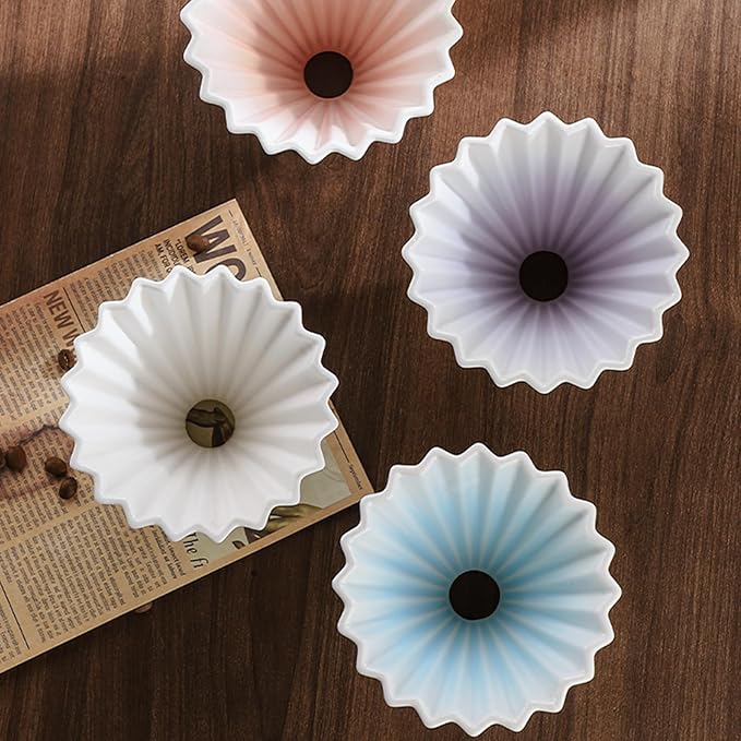 Bincoo Ceramic Coffee Dripper,Pour Over Coffee Dripper with Wood Stand, Flower-shape for 1-2 Cups Slow Brewing Maker for Home Cafe (Purple)