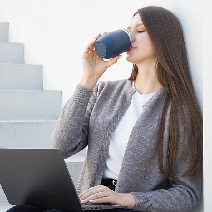 MEWAY 12oz/8 Pack Wine Tumbler Glasses with Lid - Stemless Double Wall Vacuum Stainless Steel Travel Tumbler - Keeping Cold & Hot for Wine,Coffee,Cocktails,Drinks-Family and Gifts (Navy,Set of 8)