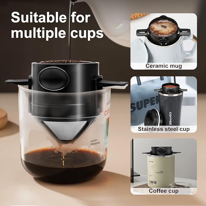 Pour Over Coffee Dripper, Reusable Stainless Steel Pour Over Coffee Filters, Easy to Clean Camping Coffee Filter, Portable Collapsible Coffee Maker, Paperless Travel Coffee Makers