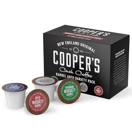 Cooper’s Cask Coffee Bourbon Barrel Aged Coffee Pods Variety Pack Set - Single Serve Cups, Bourbon, Rye Whiskey, Malt Whiskey, Rum Flavors, 24ct