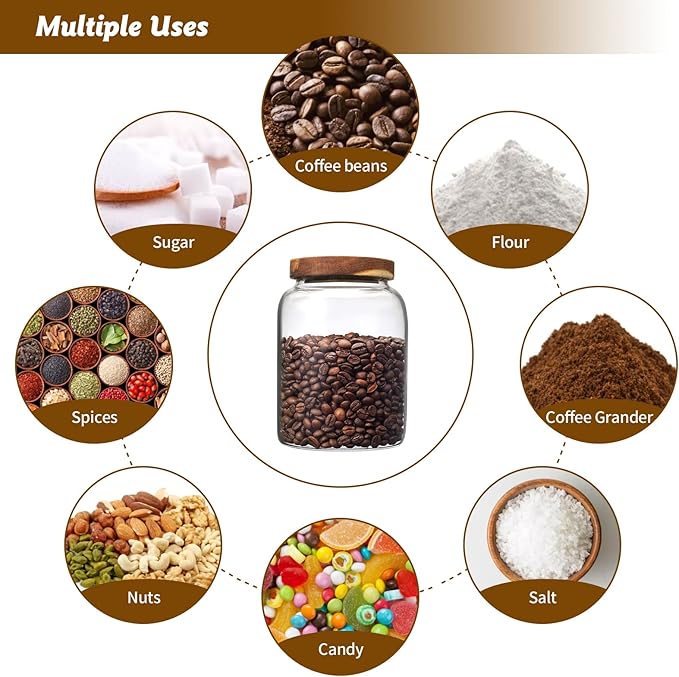 Glass Coffee Storage Jar with Lids Scoop Thicken Glass Coffee Canister Borosilicate Glass Food Containers for Ground Coffee Beans Nut Pasta Sugar Candy Spice Rice Loose Tea