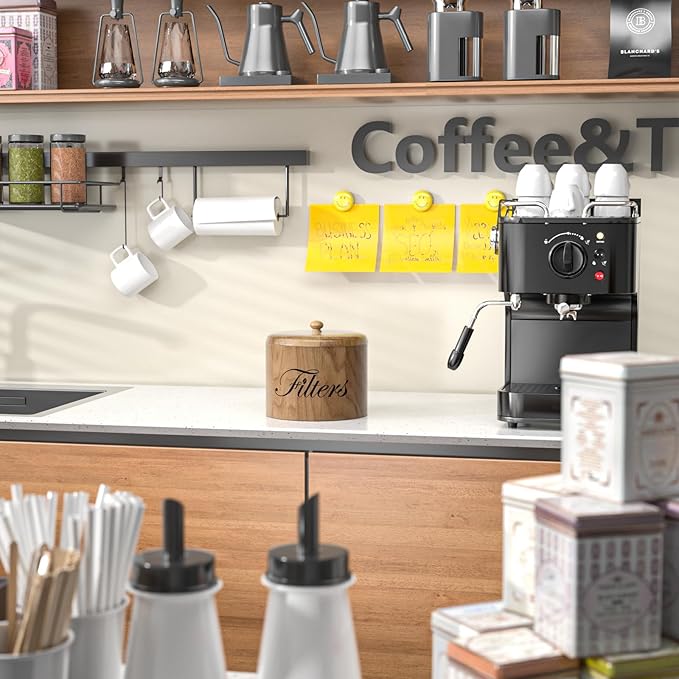 Coffee Filter Holder, Wooden Coffee Filter Storage with Lid, Round Coffee Filter Container for Counter, Rustic Coffee Bar Accessories Holder Decor (Natural)