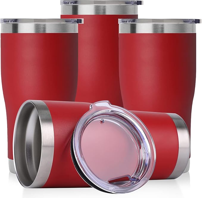 DOMICARE 20oz Tumbler with Lid Stainless Steel Tumblers Bulk, Double Wall Vacuum Insulated Coffee Travel Mug Powder Coated Tumbler, 4 Count (Pack of 1) Red