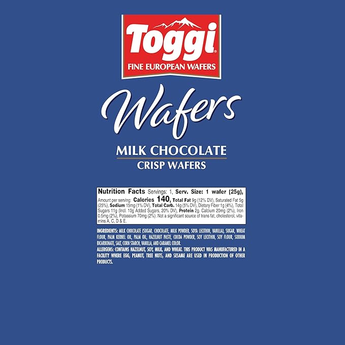 TOGGI Fine European Chocolate Wafers, Milk Chocolate (0.88 oz 24 Count)
