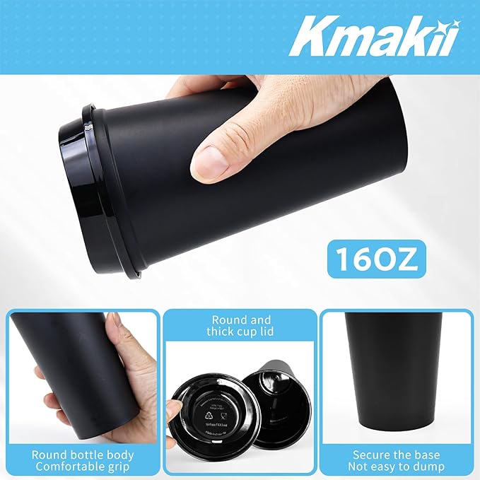 KMAKII 12 oz Reusable Coffee Cups with Lids 8 Pk, To Go Travel Cups, Hot or Cold Drinks, Dishwasher and Microwave Safe, Black