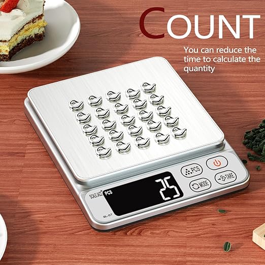 Mini Scale,6.6lb Scale for Grams,Digital Scale Food，Cooking Scale and Food Scales for Kitchen，Food Scale Grams and Ounces,Grams Scale,7Units,Auto Off,Tare,PCS,LCD Display