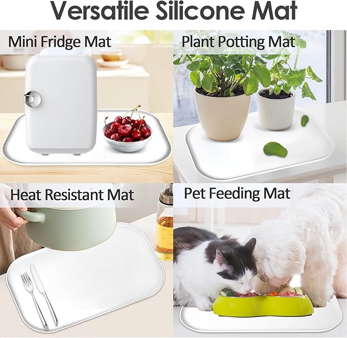 Silicone Coffee Maker Mat with Lip, 17.4'' x 10.6'' Heavy Duty Coffee Maker Mat for Countertops, Coffee Tray Fit Under Coffee Machine Appliance Automatic Machines Espresso Accessory, White