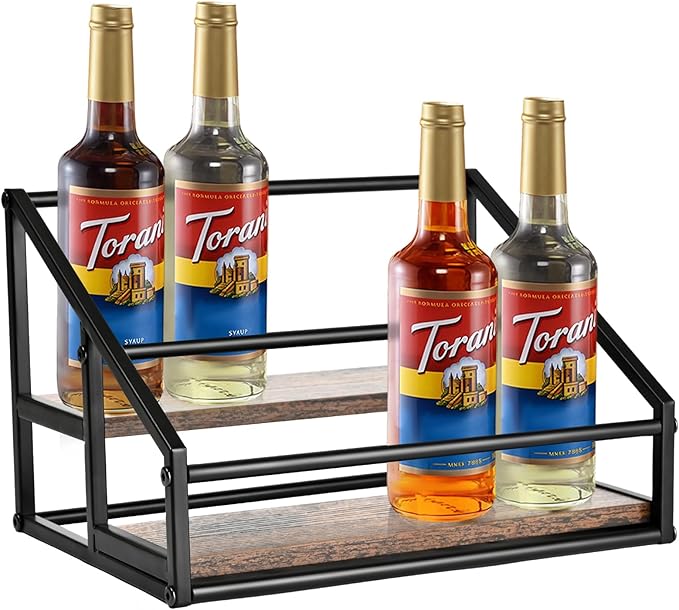 Coffee Syrup Organizer, 2-Tier 8 Bottles Coffee Syrup Rack for Coffee Bar, Coffee Syrup Stand for kitchen coffee station, Coffee Syrup Holder for Syrup, Wine, Dressing