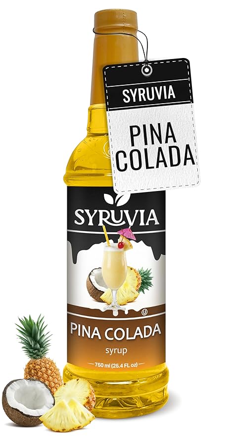 Syruvia Pina Colada Syrup, Flavored Syrup for Cocktails, Drinks, Lemonades, Iced Teas, and Desserts – 25.4 fl oz