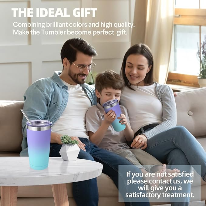 Volhoply 20oz Stainless Steel Tumbler with Lid and Straw Bulk 4 Pack,Double Wall Insulated Travel Iced Coffee Mug Fits Cup holder,Powder Coated Cups for Cold Drinks,Gifts for Women（Purple Bule,4 Set）