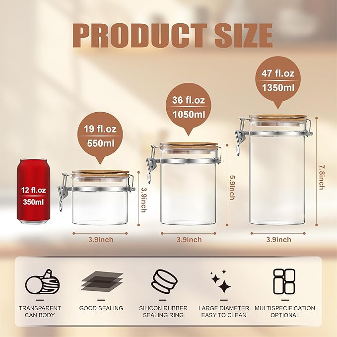 18 oz/550 ml Glass Storage Canister with Airtight Bamboo Lid, Small Clear Decorative Container Jar for Coffee Spice Candy Salt Tea Cookie Condiment Pepper Sugar Overnight Oatmeal Snacks