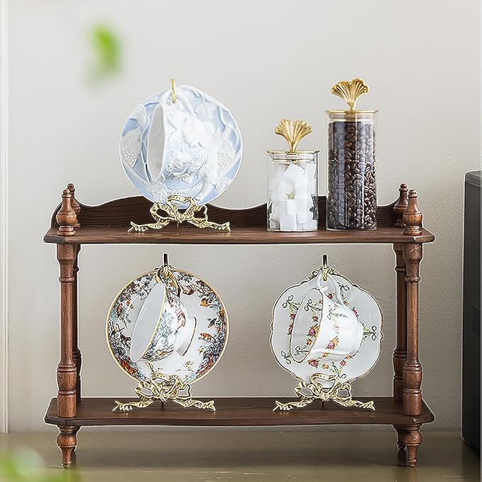 1Pcs Brass Teacup and Saucer Display Stand,Teacup Holder Stand for Display,Antique Coffee Cup Mug Holder for one Cup, Gold. (Small)