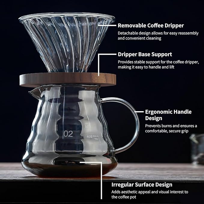 Unbreakable - Pour Over Coffee Maker 720ML/24OZ, Heat Resistant Borosilicate Glass Dripper with Filter Holder, BPA-Free Manual Coffee Brewer for Home and Office Use