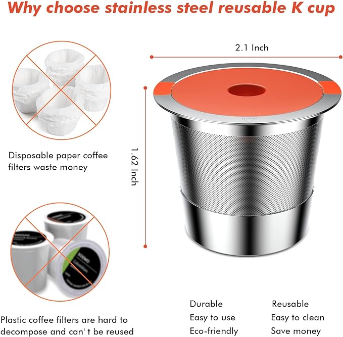 Reusable K Cups and Coffee Pods,Universal Stainless Steel K Cups for Keurig 2.0 and 1.0 Coffee Makers Machine Non-BPA(2 pack)