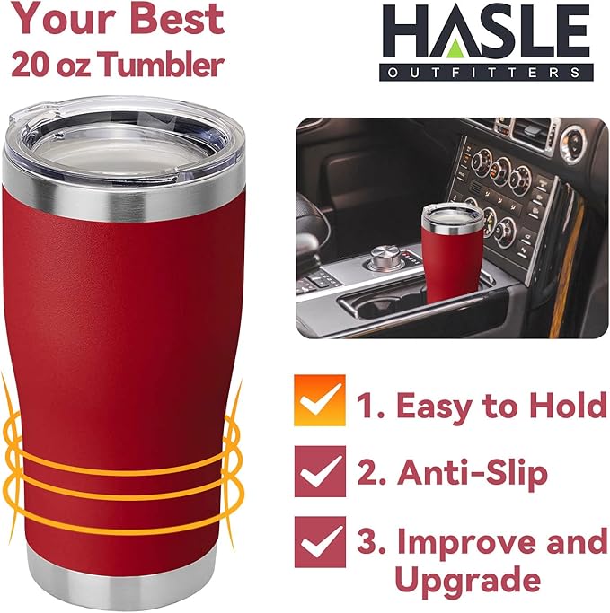 HASLE OUTFITTERS 20 oz Tumbler Bulk, Stainless Steel Tumblers with Lid, Vacuum Insulated Tumbler, Double Wall Powder Coated Cup, coffee mugs, Wine Red, 1 Pack