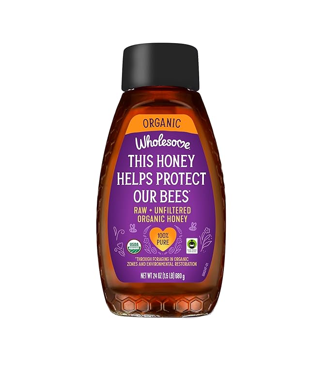 Wholesome Sweeteners 24-Ounce Organic Raw Unfiltered Honey Bottle, 100% Pure, Fair Trade Certified, Non GMO Project Verified, & Gluten Free, 1 Pack