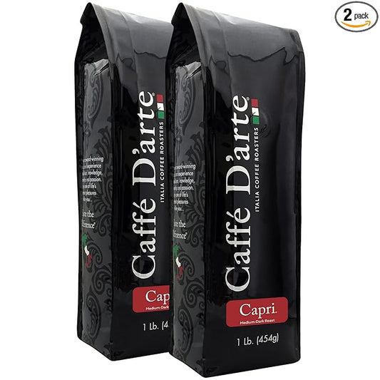 Caffe D'arte Capri Whole Bean Espresso Coffee – Fresh Roasted in Seattle, Italian Espresso Roast, Rich, Velvety & Full-Bodied Flavor - 1 Pound, Pack of 2