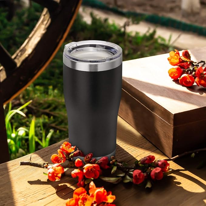 DOMICARE 20oz Tumbler with Lid Stainless Steel Tumblers Bulk, Double Wall Vacuum Insulated Coffee Travel Mug Powder Coated Tumbler, 12 Count (Pack of 1) Black