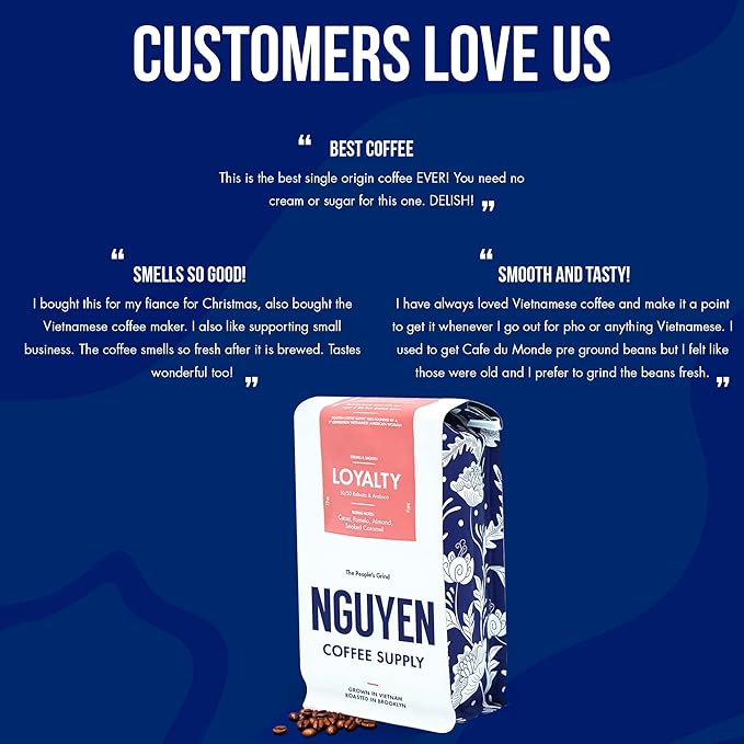 Nguyen Coffee Supply - Loyalty Signature Robusta & Arabica Blend: Medium Roast Premium Whole Coffee Beans, Vietnamese Single Origin, Low Acid, High Caffeine, Roasted in Brooklyn [5 Ib Bag]