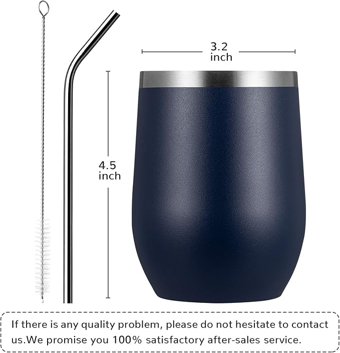 MEWAY 12oz Wine Tumbler 16 Pack Bulk Gifts for Women,Double Wall Vacuum Stainless Steel Travel Mug with Lid,Insulated Stemless Wine Cup Glass for Coffee,Cocktails,Drinks(Navy,Set of 16)