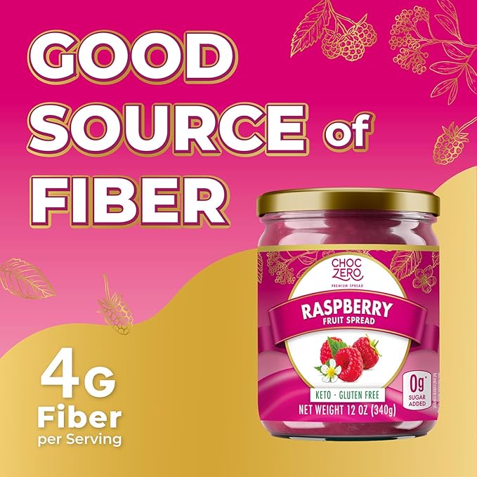 ChocZero Raspberry Jam Preserves, No Added Sugar, Keto Fruit Spread, Great Source of Fiber, All Natural, 12 Ounces (Pack of 1)