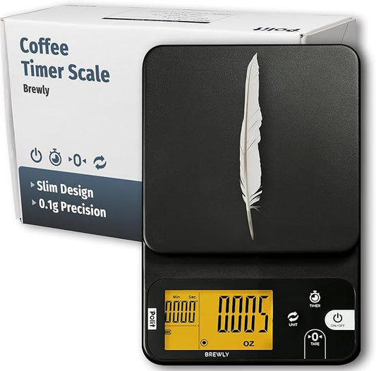 Polit Brewly Digital Coffee Scale with Timer｜6.6lb/3000g Espresso Scale 0.1g/0.005oz Triple-Range Precision｜USB-C or Battery｜Dual Timer Modes｜Small Travel Kitchen Scale for Pour-Over, Brewing & Baking
