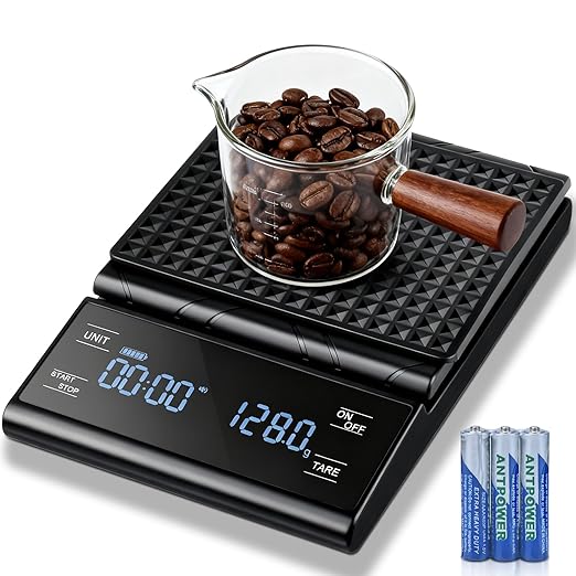 Coffee Scale with Timer, 5kg/0.1g Precision Pour Over Drip Espresso Scale for French Press, Digital Kitchen Scale with Auto Tare, Lit LCD Display and Silicone Cover, Batteries Included