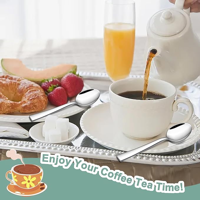 TeamFar Teaspoon Set of 12, 6.7 Inch Stainless Steel Mini Tea Spoons, Small Spoon Silverware for Coffee Tea Soup Dessert, Non-Toxic & Heavy Duty, Mirror Polished & Dishwasher Safe