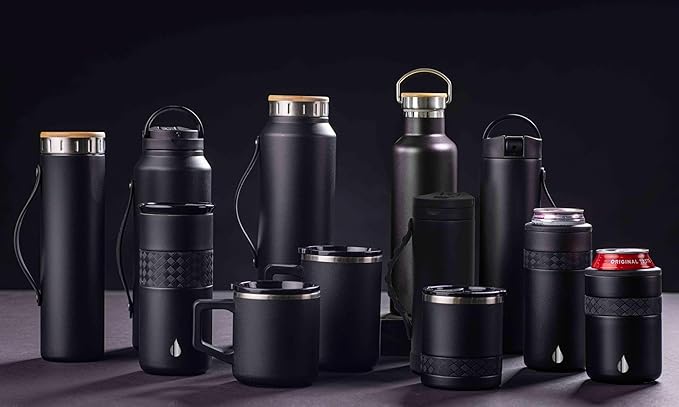 Elemental Recess Wine Tumbler - Triple Wall Insulated Stainless Steel Coffee Mug for Hot & Cold Drinks - Portable Cup with Shatterproof Sip Lid for Camping, Outdoor & Travel - 10oz - Black