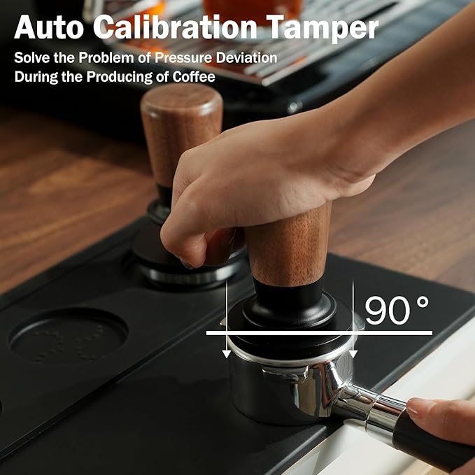 PUSEE 53.3mm Espresso Tamper, Calibrated Tamper with 30lbs Double Spring Loaded Tamper Walnut Wood Coffee Tamper for Barista Home,Stainless Steel Base Tamper Espresso Tool Fits 54mm Portafilters