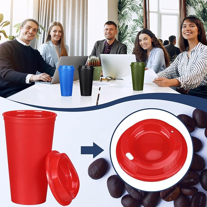 Domensi 15 Pack Reusable Coffee Cups with Lids 16 oz Disposable Travel Cups Bulk Plastic to Go Coffee Tumblers for DIY Hot Cold Drink Party Favors Coworker, Microwaveable (Classic Color)