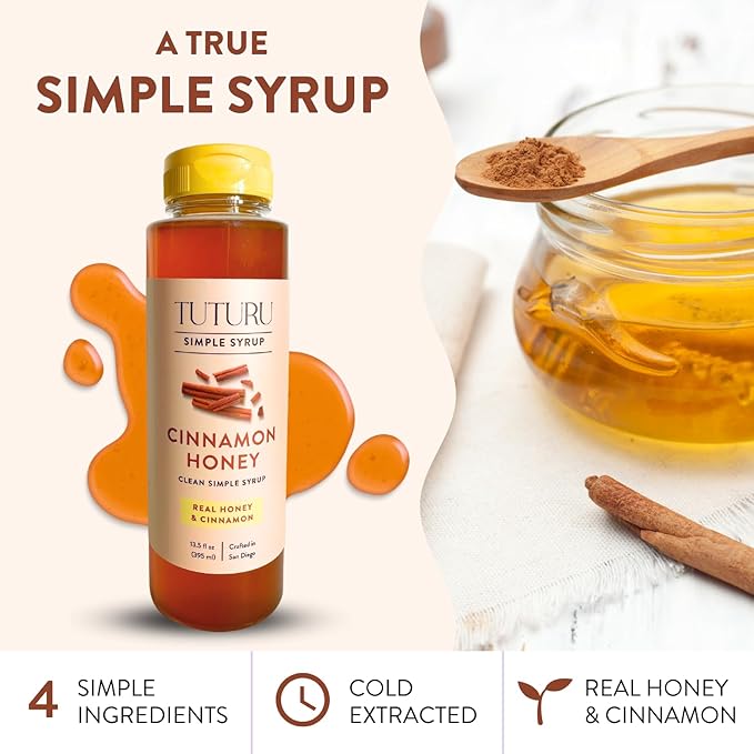 Cinnamon Honey Simple Syrup for Coffee, Cocktails, Tea, Matcha - Clean Simple Syrup with Real Cinnamon & Honey - 13.5 oz