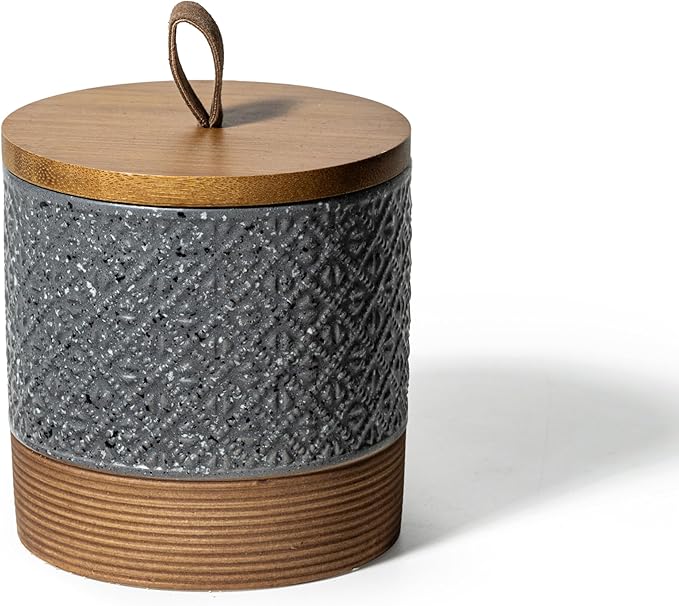 Ceramic Spice Jars with Lids, Coffee Canister with Airtight Lid, Small Kitchen Food Storage Jars for Spice Sugar Tea Bag, Stackable Decor Kitchen Jar for Counter - Gray & 20 fl.oz