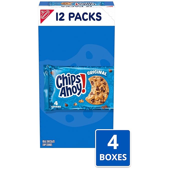 CHIPS AHOY! Original Chocolate Chip Cookies, 48 Snack Packs (4 Cookies Per Pack, 4 Boxes)