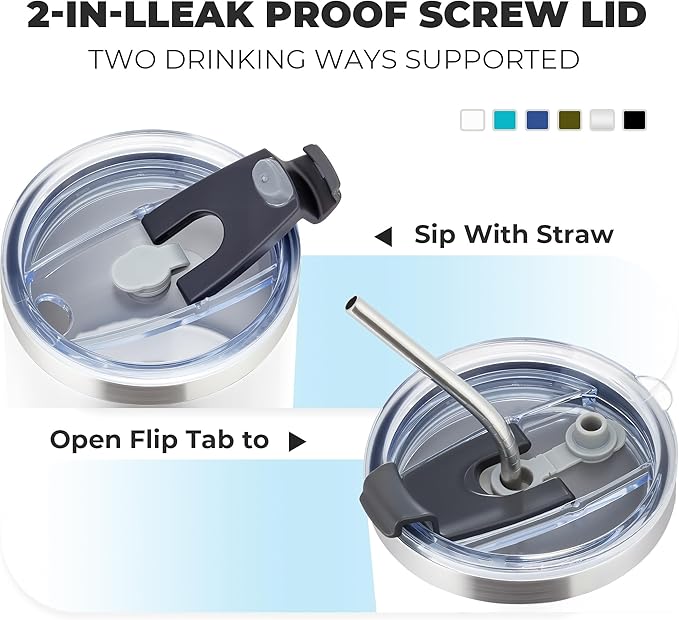 MEWAY 12oz/8Pack Coffee Mug With Lid, Insulated Stainless Steel Reusable Coffee Cup, Double Wall Durable Coffee Mug, Powder Coate，For Coffee, Beer, Home, Office(White,8 Pack)