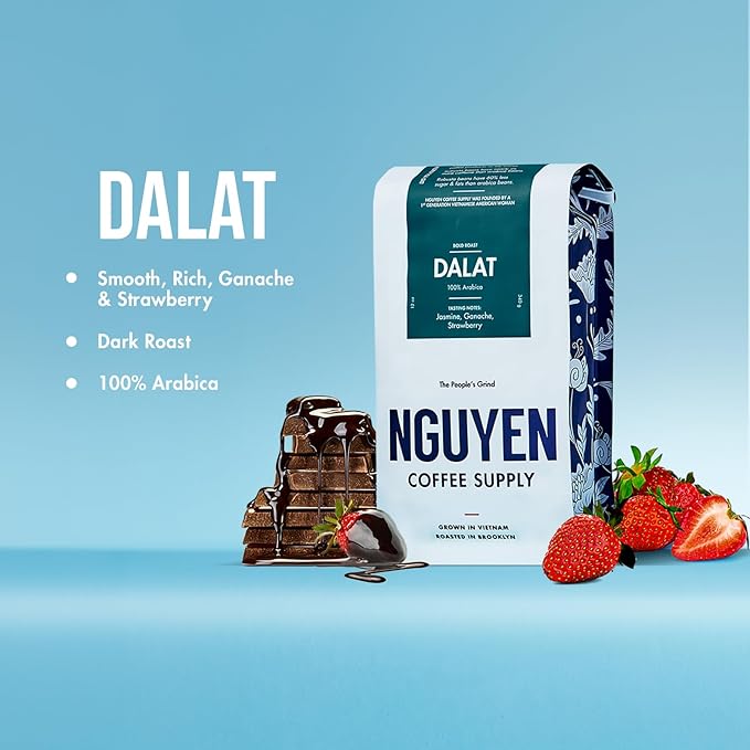 Nguyen Coffee Supply - Dalat Arabica: Dark Roast Premium Ground Coffee Beans, Vietnamese Single Origin, Direct Trade, Roasted in Brooklyn [12 oz Bag]