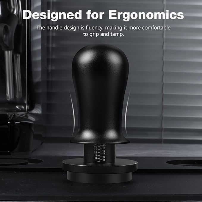 PUSEE 53.3mm Espresso Coffee Tamper with Double Spring Calibrated, Handle Tamper 30lbs Pressure with Titanium Coating Stainless Steel Ripple for Espresso Machine Accessories 53.3mm Tamper, Black