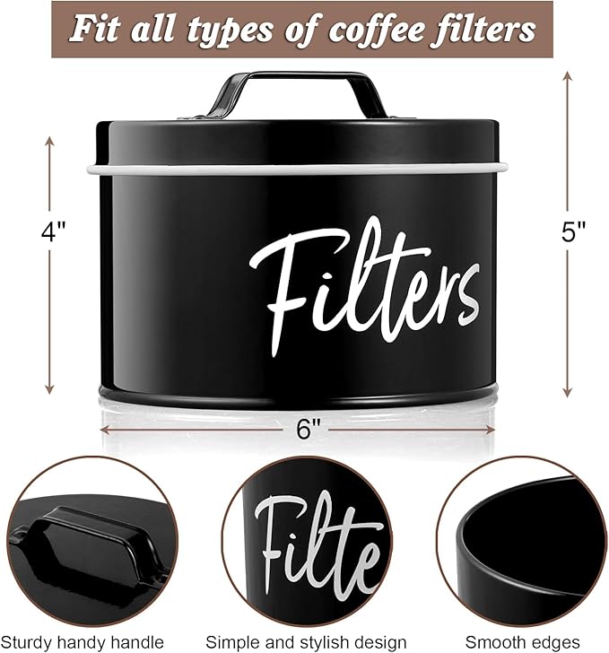 DRASTAR Coffee Filter Holder, Black Filter Storage with Lid for Counter, Storage Basket Container for Coffee Bar Accessories Decor