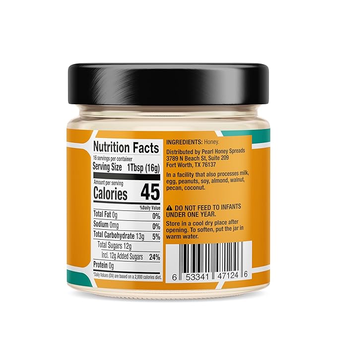 Pearl Honey Spreads - Plain & Unfiltered Creamed Raw Honey - Chemical Free, Dairy Free, Soy Free & 100% Natural Honey |8.8oz Jar