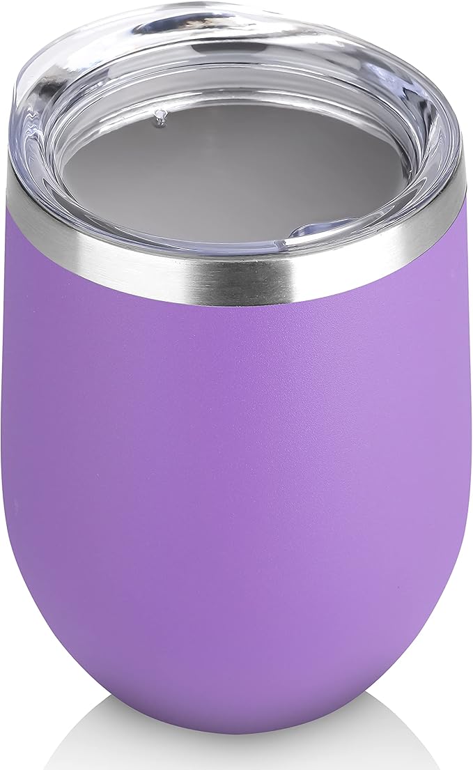 DOMICARE Stainless Steel Wine Tumbler Bulk with Lid, Personalized Insulated Tumblers Set, 12oz Travel Coffee Cups Pack of 1, Purple