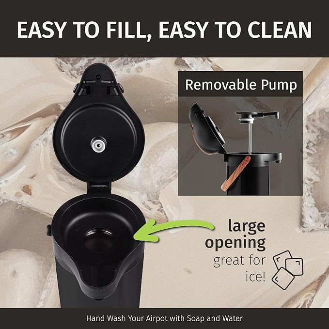 Thermal Coffee Carafe 102Oz w/Wood Trim, Keeps Coffee Hot for 12Hrs & Cold for 36Hrs-Premium Stainless Steel Carafe for Hot Liquids, Easy One-Handed Dispensing for Office, Home, Party, Durable Airpot