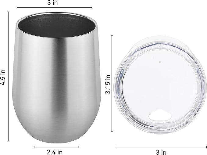 DOMICARE Stainless Steel Wine Tumbler Bulk with Lid, Personalized Insulated Tumblers Set, 12oz Travel Coffee Cups Pack of 8, ss steel