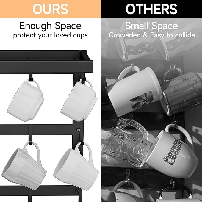 Coffee Mug Rack Wall Mounted, Rustic Metal Mug Holder Organizer with 12 Hooks and Top Shelf Cup Storage Rack for Home Kitchen Coffee Bar Station Mug Display and Collection
