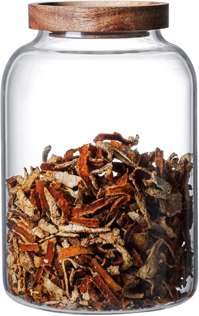 Large Glass Jars with Airtight Wooden Lid, Food Storage Glass Canister, Clear Cereal Storage Container for Flour, Sugar, Coffee Beans, Snack (1 Gallon (4000ml))