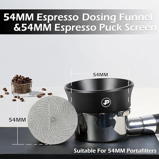 PUSEE 54mm Magnetic Dosing Funnel & Puck Screen Set 8 Magnetic Espresso Coffee Dosing Ring Reusable 1.7mm Puck Screen 316 Stainless Steel Fits All 54mm Portafilters Espresso Tools Espresso Accessories