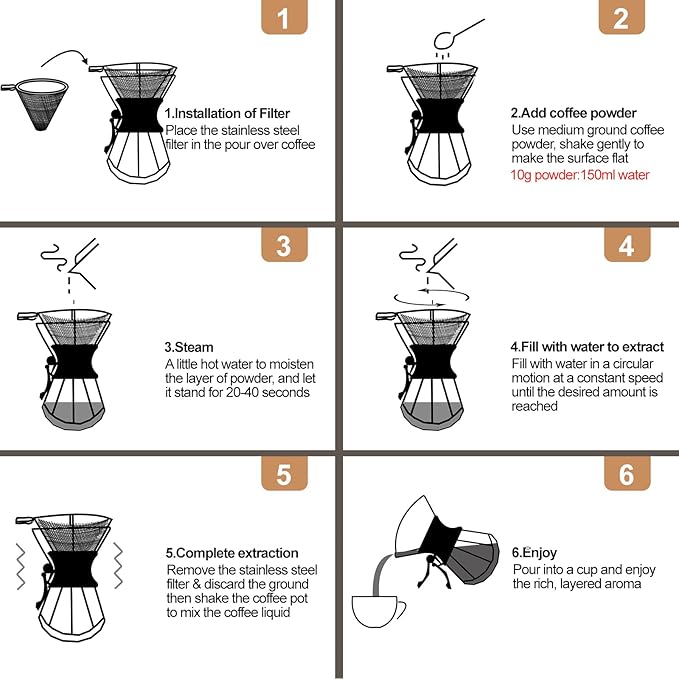 Pour Over Coffee Maker 400ml with 304 Stainless Steel Filter and Wooden Collar Holder Borosilicate Glass Drip Coffeemaker Server Set Clear Hand Brew Dripper Carafe for Home Camping Travel 13.5oz