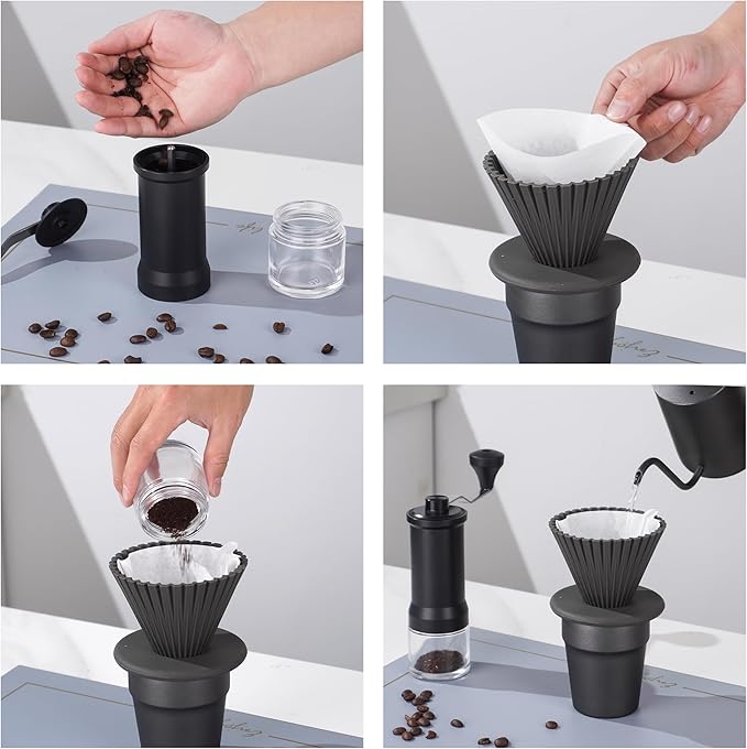 Travel Pour Over Cofiee Kit, Hand Drip Coffee Maker Set, All in One Camping Coffee Maker Kit, Pour Over Coffee Set, Ideal for Anniversary Birthday Gift